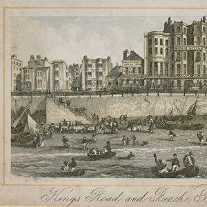 General view of Kings Road and beach in Brighton (coloured engraving)