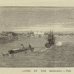 Going up the Hooghly, the "Serapis"passing the King of Oudes Palace (engraving)
