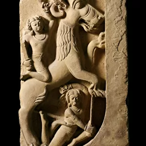 Griffon with two warriors, from Saranath. Gupta Dynasty (320-600 AD) (sculpture)