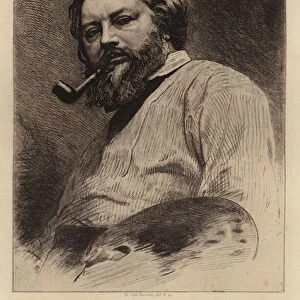 Gustave Courbet, French painter of the Realist movement. Etching by Etienne Gabriel Bocourt (etching)