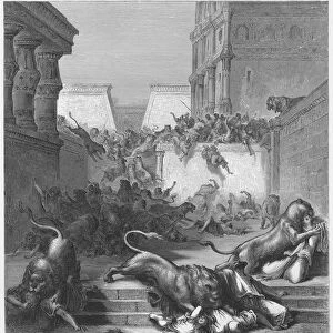 Gustave Dore Bible: The strange nations slain by the lions of Samaria (engraving)