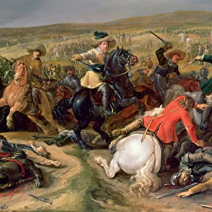 Gustavus II Adolphus, King of Sweden (1595-1632) leading a cavalry charge at the Battle of Lutzen