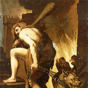 Hercules dragging Cerberus from Hell (oil on canvas)