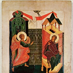 Icon depicting the Annunciation, Novgorod School (oil on panel)