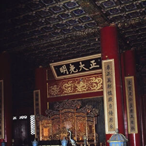 Imperial trone inside a pavilion of the Forbidden City in Pekin, China