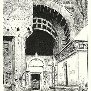 India: Entrance to Karli Cave (engraving)