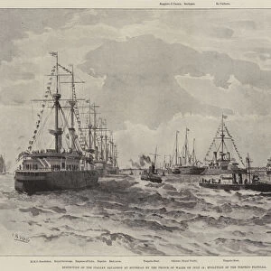 Inspection of the Italian Squadron at Spithead by the Prince of Wales on 13 July, Evolution of the Torpedo Flotilla (litho)