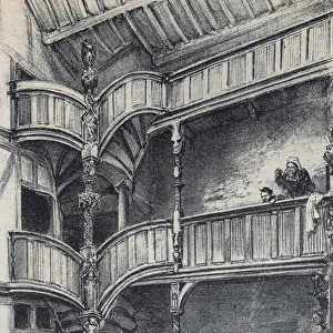 Interior of a house in Morlaix - Old France - Brittany - text, drawings and lithographs