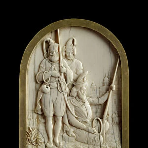 Ivory plaque depicting three Sikh warriors, 1845-1850 (ivory)