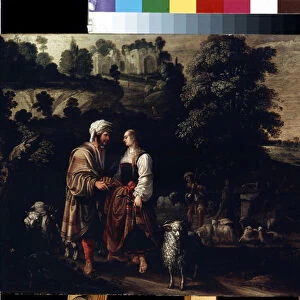 Jacob rencontre Rachel au puits (Jacob meeting Rachel at the well). Peinture de Jacobus (Jacques) Wabbe ou Waben (actif entre 1602-1634). Huile sur bois, 38 x 62, 5 cm, 1624. art hollandais, art baroque. Musee de l ermitage, Saint Petersbourg