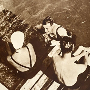 King Edward VIII with Friends on a Raft, Riviera, 1933 (b / w photo)
