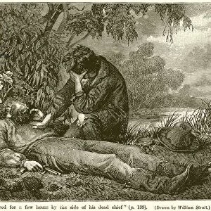 King Stayed for a Few Hours by the Side of his Dead Chief (engraving)