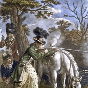 The Ladies Shooting Poney, 1780 (colour litho)