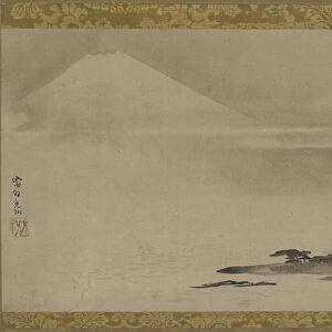 Landscape: Mt. Fuji from the sea, Hanging scroll (mounted on panel)