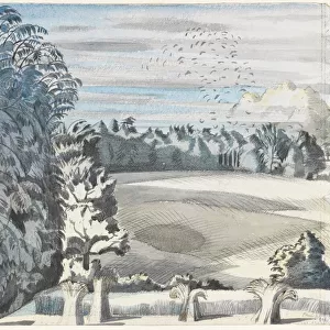 Landscape with Rooks, c. 1913-14 (black chalk & w / c on paper)