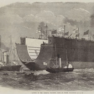 Launch of the Bermuda Floating Dock at North Woolwich (engraving)