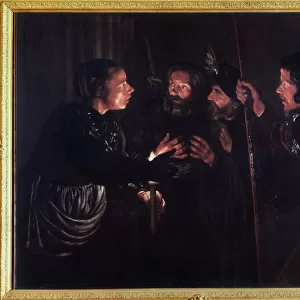Le deni de Saint Pierre (The denial of Saint Peter). Peinture de Gerard Seghers (1591-1651). Huile sur toile, 122, 5 x 160 cm, vers 1620. Art flamand, style baroque. Musee de l ermitage, Saint Petersbourg