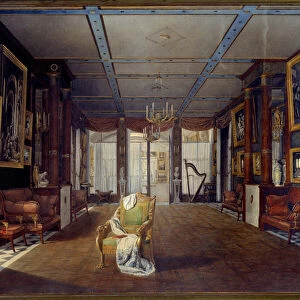Le salon musique au chateau de la Malmaison en 1812 Painting by Auguste Garneray