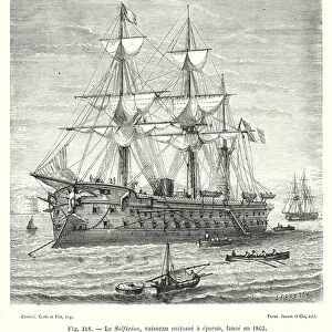 Le Solferino, vaisseau cuirasse a eperon, lance en 1863 (engraving)