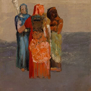 Les Moires (The Three Fates) (les trois divinites du destin de la mythologie antique ou les Parques pour les romains) - Peinture de Odilon Redon (1840-1916), huile sur toile (32, 4 x 23, 8 cm), 1900 - MOMA (Museum of Modern Art), New York (USA)