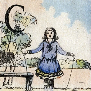 Letter C, girl playing the jump rope. ABC of the little girls. Epinal imaging, 1875