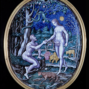 Limoges plaque depicting Adam and Eve, c. 1570 (enamel)