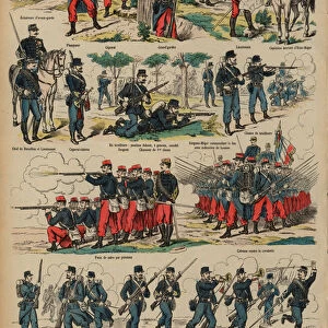 Line infantry and chasseurs of the French Army (coloured engraving)
