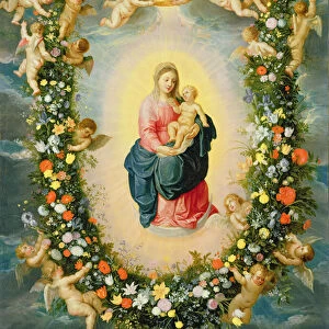 The Madonna and Child in a Floral Garland (oil on copper)