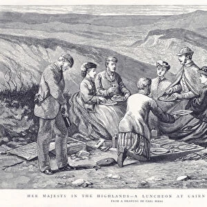 Her Majesty in the Highlands-A Luncheon at Cairn Lochan, 1861 (engraving)