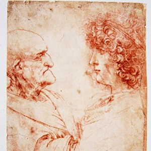 Two man profiles, an old man and a young man. The young man represents Gian Giacomo Caprotti, known as Andrea Salai or Salaij (circa 1480-1524), Leonard's pupil and lover