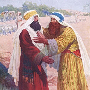 The meeting of Jacob and Esau, from The Bible Picture Book published by Thomas Nelson, c