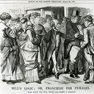 Mills Logic: or, Franchise for Females, cartoon from Punch, London, 30 March 1867