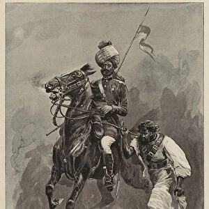 With the Mohmand Field Force, a Trooper of the 13th Bengal Lancers bringing in a Pathan Prisoner (engraving)