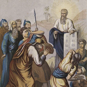 Moses presenting the Commandments (chromolitho)