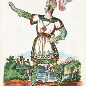 Mr C Hill as Sir Rupert the Fear Nought (coloured engraving)