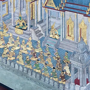 Mural depicting scenes from the Ramayana at Wat Phra Kaeo, the Royal Grand Palace, Bangkok, Thailand