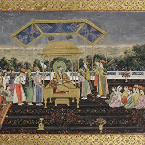 Nadir Shah on the peacock throne after his defeat of Muhammad Shah, c