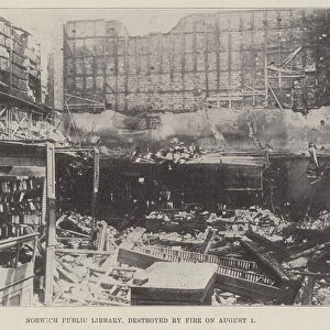 Norwich Public Library, destroyed by Fire on 1 August (b / w photo)