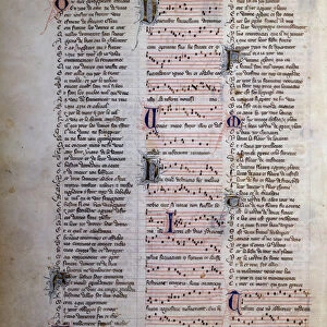 Page of songs, lyrics and music Miniature from "Le roman de Fauvel"