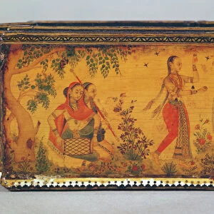 Painted and lacquered box with ivory fringe, Deccani, c