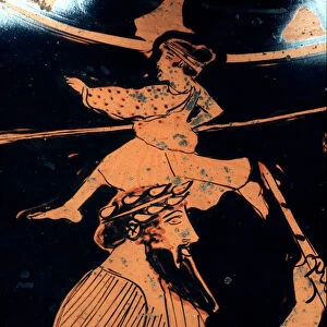 Painting on vase: Representation of the birth of Athena rising above the head of Jupiter