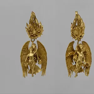 Pair of gold earrings with Ganymede and the eagle, c. 330-300 BC (gold)