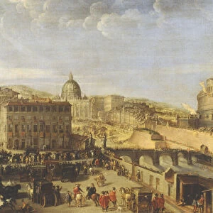 Papal Procession at the Bridge of Sant Angelo (oil on canvas)