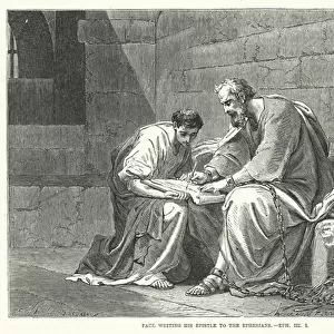 Paul writing his Epistle to the Ephesians, Ephesians III, 1 (engraving)