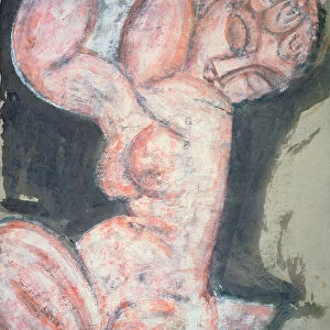 Pink Nude, Caryatid (w / c, gouache, crayon & pencil on paper)