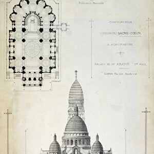 Plan and elevation of the Sacred Heart, project by Mr. Abadie, late 19th century