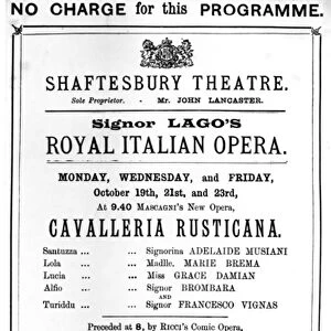 Playbill advertising a performance of Cavalleria Rusticana and Crispino