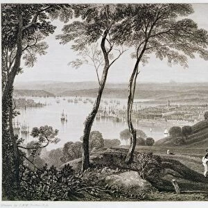 Plymouth Dock from Mount Edgecombe, from Cookes Picturesque Views of the