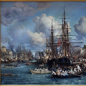 The port of Brest (France) in 1864. Painting by Jules Noel (1815-1881)