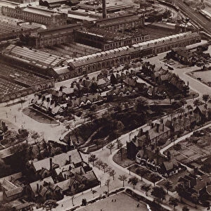 Port Sunlight showing both model village and soap manufacturing complex (b / w photo)